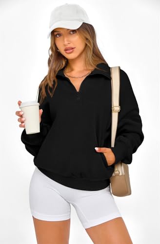 PRETTYGARDEN Womens Half Zip Oversized Sweatshirts Fleece Hoodies 2026 Trendy Long Sleeve Pullover Tops Y2k Fall Spring Outfits (Black,XXL) — view 4