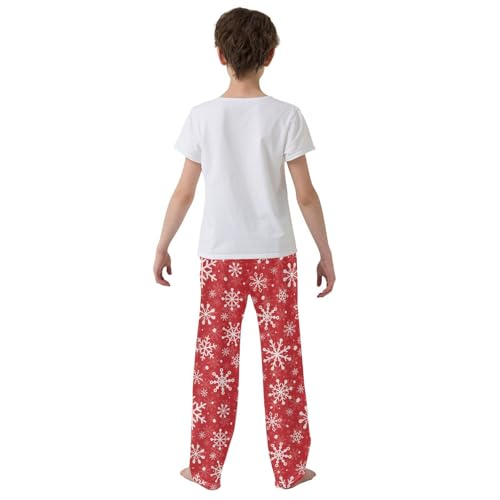 Winter Snowflakes Print Boys Long Pants Soft Trousers Elastic Waist Kids Lounge Bottoms with Pockets S-XL3