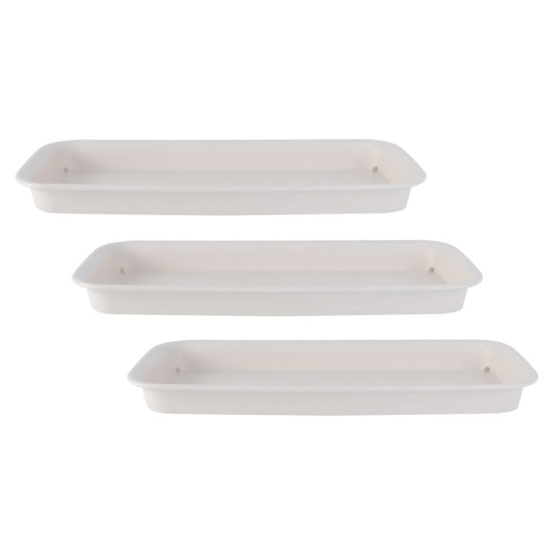 BESTonZON 3pcs White Plastic Flowerpot Trays 31x10.5x2.8cm Rectangular Plant Saucer for Indoor Outdoor Gardening Water Leak Prevention Drip Tray Base for Home Balcony Flower Pot