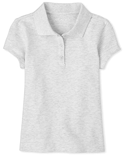 Image of The Children's Place Girls Short Sleeve Pique Polo Shirt, Heather Grey, Large US