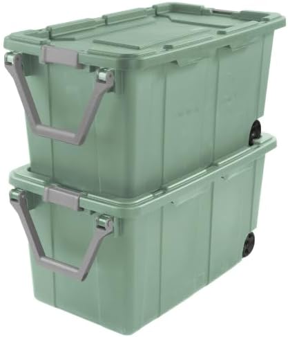2PCS 40 Gallon Industrial Tote Plastic Storage Bins Wheeled Large Storage Box Set Green