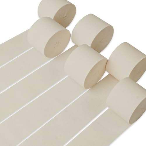 Image of PartyWoo White Crepe Paper Streamers 6 Rolls 492 ft Pack of Beige Sand Off White Crepe Paper Rolls for Graduation Wedding Bridal Baby Shower Birthday Party Decorations (1.8 Inch x 82 Ft /Rolls)
