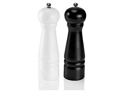 LARS NYSM Set Macina Sale e Pepe in Legno Manuale con Vassoio - Macina Spezie con Macina in Ceramica Regolabile - Eleganti Macina Pepe e Sale in Legno di Faggio per Cucina