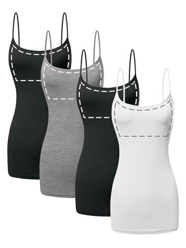 Long Cotton Camisole Tank Top with Built in Bra for Women Basic Cami with Shelf Bra Tank Tops Undershirt
