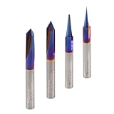 FOOS Nano - Engraving CNC Wood Carving Router Bit Set - 4pcs - Solid Carbide - 1/4” Shanks = Profile + Carving Liner + 2 V Groove USA Veteran Owned