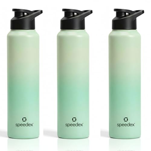 Image of Speedex Stainless Steel Water Bottle 1 Ltr, Leak Proof Sipper Cap, BIS Approved 1000 ml Metal Bottle For Daily, Office, School, Gym, Travel Use for Men, Women, Kids, Adults, Dual Green, Set of 3