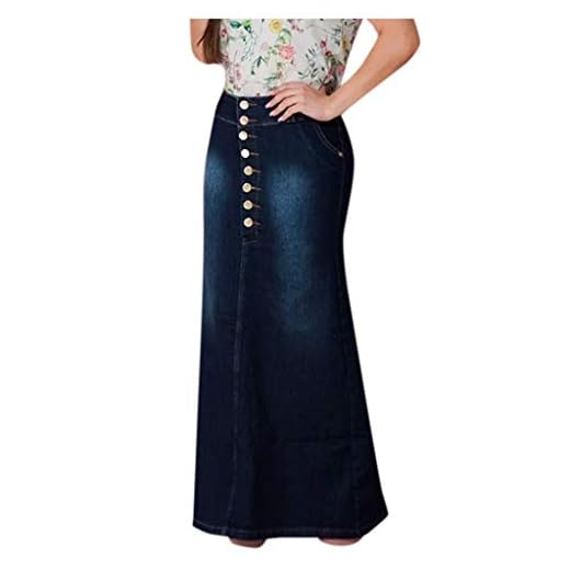 Long Button Jean Casual Denim Front A-Line Women's Skirt Washed Skirts Skirt Bed Skirts Twin, Dark Blue