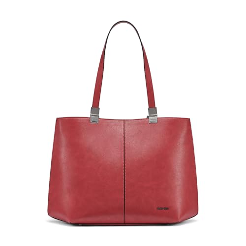 Image of Calvin Klein Women's Granite Geometric Tote Bag - Vegan Leather, Monogram, 3 Pockets