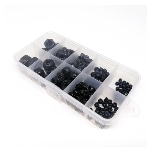 Écrou de blocage hexagonal nylon DIN985 noir, assortiment complet M2 M12 pour fixations durables