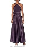 Alex Evenings Women's Long Halter Dress, Eggplant Satin, 12