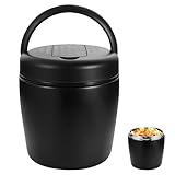 Thermobehälter Für Essen 1500ml, Warmhaltebehälter Essen Edelstahl Mit Schnallendeckel Und Löffel, Blockhütte Thermobehälter, 6 Schicht Verfahren Thermobecher Essen Für Picknick,Schulen, Büros,Schwarz