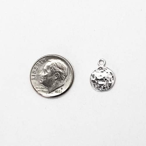 Sterling Silver Tiny Hammered Disc Charm Earrings. - Image 6
