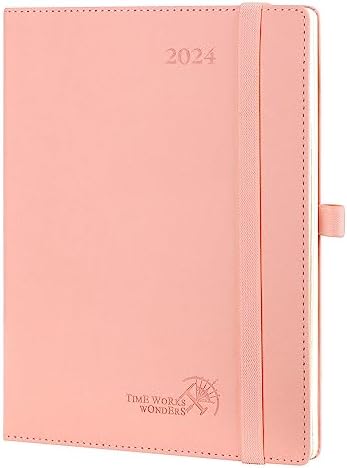 POPRUN Diary 2024 Week to View 26.5 x 21.5 cm Large PU Leather Soft Cover, Vertical 24 Weekly Planner with Appointment, Easy - track Corner,100GSM FSC® Paper - Mint Green