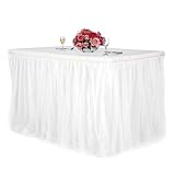 6ft White Tulle Table Skirts for Rectangle Tables Tutu Desk Skirt Ruffle Cloth Table Skirting Tablecloth for Wedding Birthday Party Baby Shower Dessert Tables Decorations