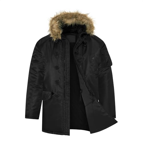 Image of VINTIKA Snorkel Parka N3B Army Flight Jacket – Padded Insulated Long Winter Coat with Fur Hood [Black,