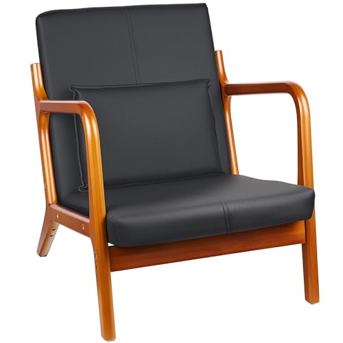 VECELO Mid-Century Modern Accent Chair with Faux Leather Cushion &