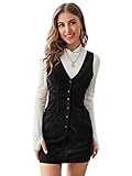 SheIn Women's V Neck Sleeveless Pocket Corduroy Button Pinafore Overall Mini Dress Black X-Large