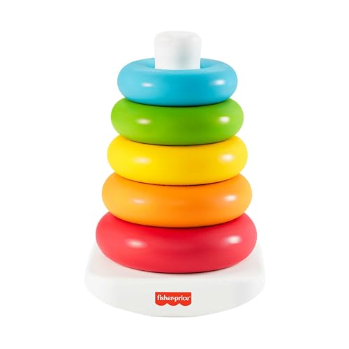 Fisher-Price Farbring Pyramide Babyspielzeug, klassisches Schaukelring-Stapelspielzeug für Babys und Kleinkinder, hergestellt aus pflanzenbasierten Materialien, HPY92