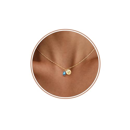 Initial Birthstone Necklace for Women, Dainty Gold Necklace for Women with Initial Birthday Gifts for Her Teen Trendy Stuff Letter A-Z Pendant Mothers Day Necklaces Gifts for Mom Daughter Sister Christmas Jewelry