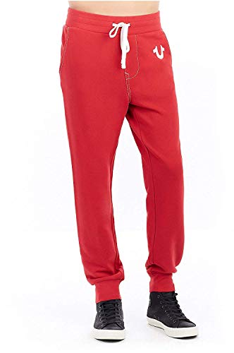 True Religion Men’s Classic Logo Jogger Sweatpants – Soft Men’s Joggers with Pockets, Comfortable Sweat Pants, Ruby Red, Large