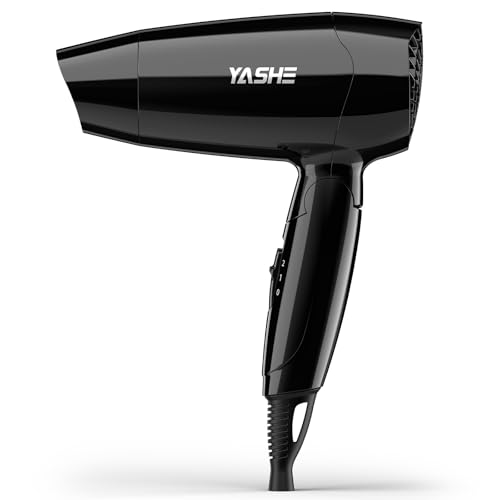 YASHE Secador de Pelo Plegable, 1200W Compacto con 2 Niveles de Calor y Velocidad, Boquilla de Precisión, Cable de 1,8 m, Gancho para Colgar, Ligero para Viaje, Hogar, Hotel o Residencia, Negro YASHE Secador de Pelo Plegable, 1200W Compacto con 2 Niveles de Calor y Velocidad, Boquilla de Precisión, Cable de 1,8 m, Gancho para Colgar, Ligero para Viaje, Hogar, Hotel o Residencia, Negro