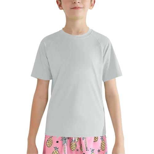 Kids Boys Girls Short Sleeve T Shirts Unisex Solid Round Neck Quick Dry Rash Guard UPF50+ Swim Tops Comfy Athletic Tees