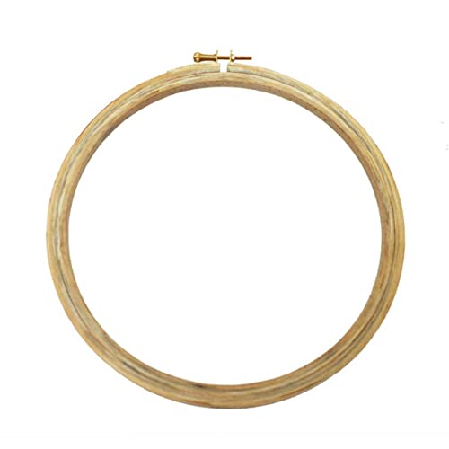 Image of EmbroideryMaterial 8 Inch Round Wooden Embroidery Hoop Ring with Brass Screw | Aari Work Stand Frame for Hand Embroidery, Maggam Work, Punch Needle & Stitching (1 Piece)