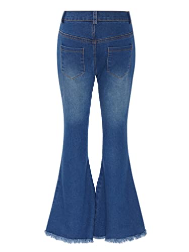 Winying Kids Girls Youth Casual Jeans Bell Bottom Denim Pants Ripped High Waist Retro Wide Leg Flare Pants Blue 12 Years #TOP1