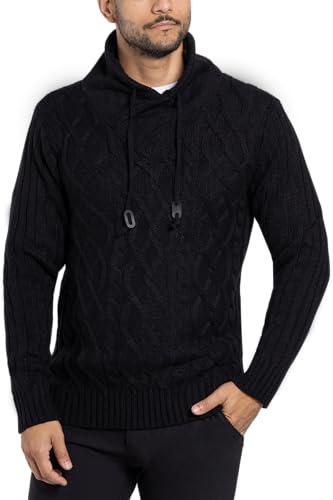 X RAY Mens Cowl Neck Aran Sweater Fall Winter, Slim Dress & Casual Cable Knit Pullover Shawl Collar Sweater for Men