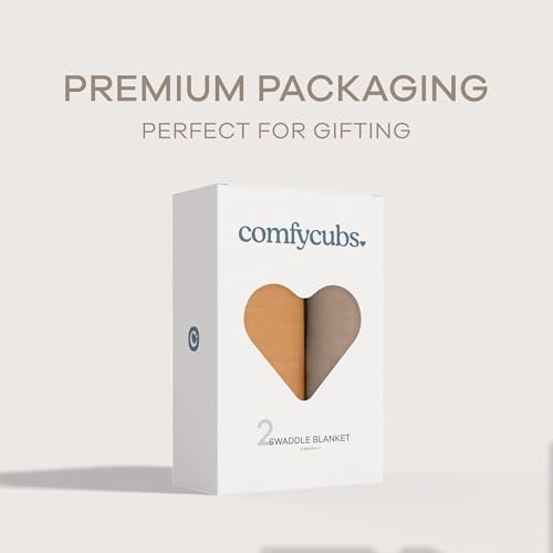 Image of Comfy Cubs Muslin Swaddle Blankets Pack of 2, 47 x 47 Inch Soft Cotton Baby Blanket Set, Large Multipurpose Wraps for Newborns - Self-Soothing Swaddles for Newborns - Cedar & Caramel