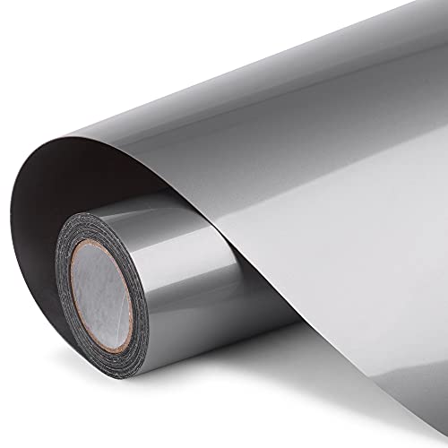 HTV Vinyl Rolls - 12 Inch × 10 Feet PU Heat Transfer Vinyl, Easy to Cut & Weed, Iron on Vinyl for DIY T-Shirts, Bags and Other Textiles(Silver)