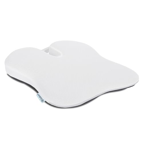 Image of Billebon Ultimate Car Wedge Seat Cushion | Premium Memory Foam Cushion with Coccyx Tailbone Cutout | Helps Relieve Hip| Tailbone & Lower Back Pain | Supports Weight Up to 100 kg - White (Pack of 1)