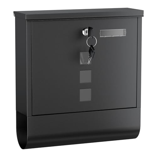 Wiltec Boîte aux Lettres Murale ou sur Pied & Porte-journaux, Verrouillable, Noire, Acier galvanisé, 305 x 95 x 335 mm, Fenêtres et Porte-nom