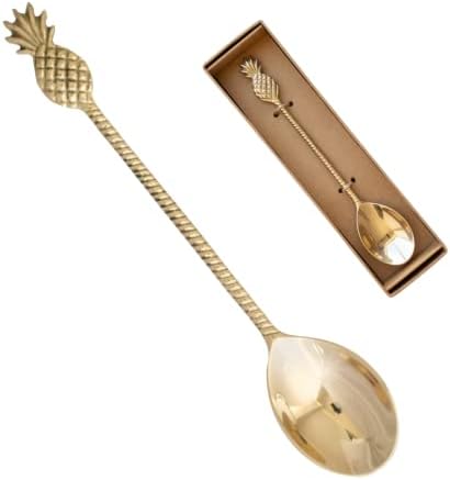 SiennaFox Large Brass Tropical Spoons Smoothies Bowl Gold Dessert Designer Mixing Cocktail Drink Stirrer Iced Coffee Bohemian Decor Bali Golden Decorative tableware Aesthetic Kitchen (Pineapple Spoon)