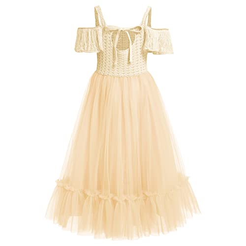 Flower Girl's Dress Princess Puffy Tulle Crochet Dresses Casual Summer Wedding Party Beach Dance Formal Gown2
