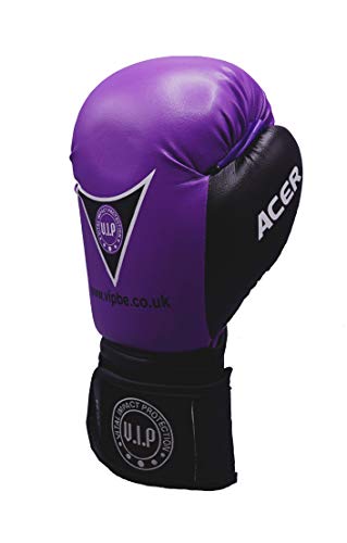 VIP Vital Impact Protection Acer PU Guantes de Boxeo MMA Artes Marciales Fitness Guantes de Entrenamiento para Principiantes, Color púrpura/Negro, 12 oz