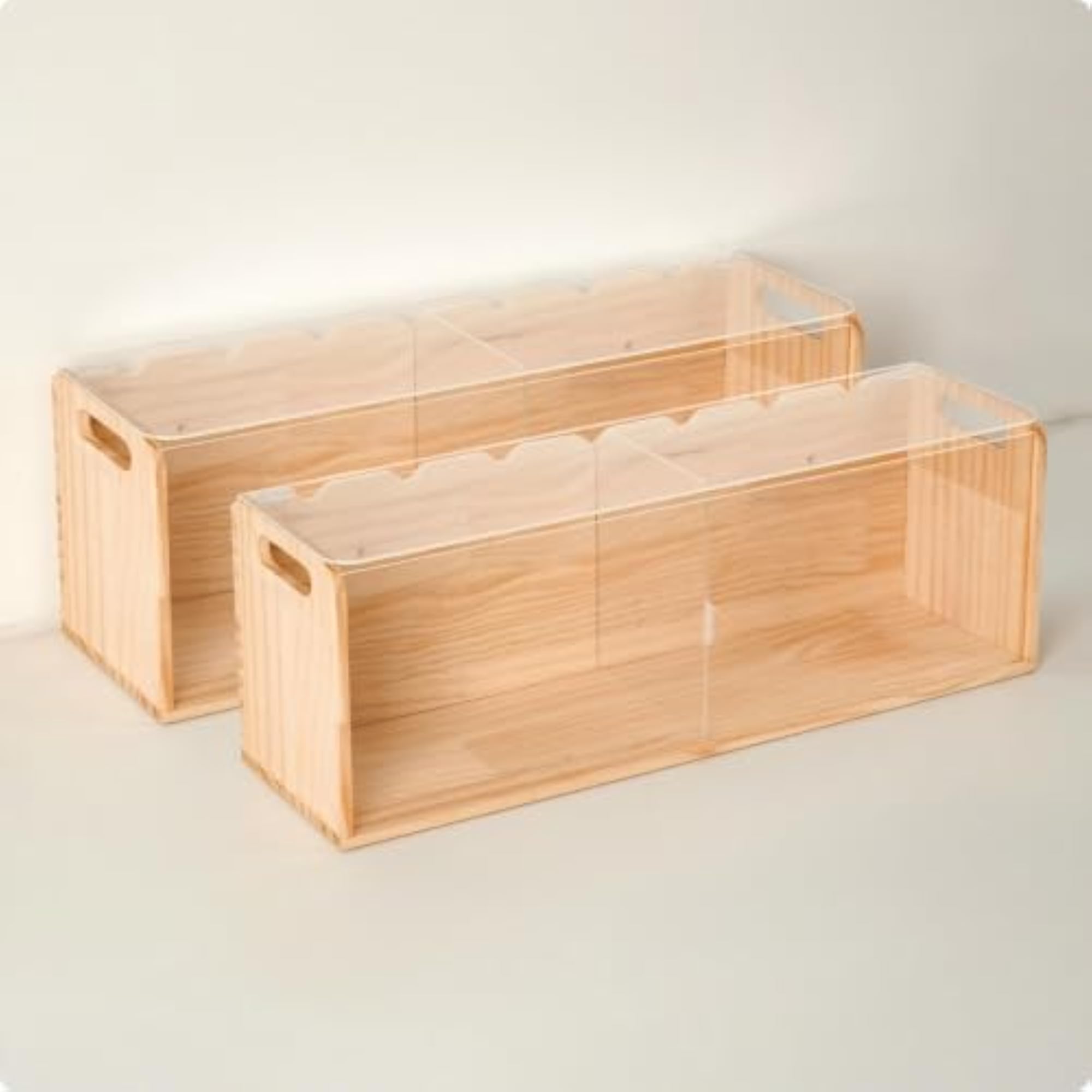 2 Pieces Wooden Toy Storage Box with Handle Cutouts, Wood Grain