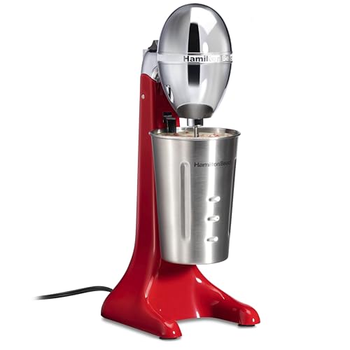 Hamilton Beach DrinkMaster Electric Drink Mixer, Retro Milkshake Maker & Milk Frother, 2 Speeds, Extra-Large 28 oz. Stainless Steel Cup, Red