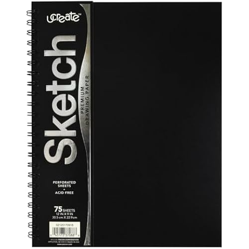 UCreate Poly Cover Sketch Book, Heavyweight, 9" x 12", Black, 75 Sheets
