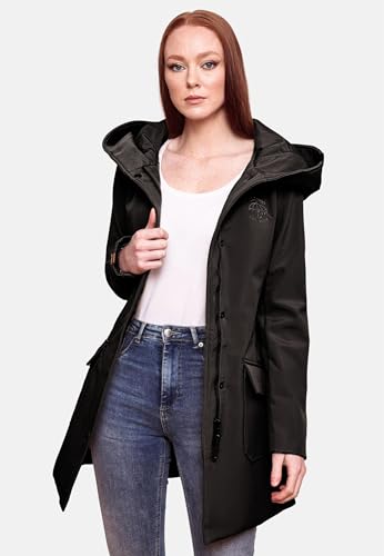 MARIKOO Damen Softshell Jacke Winterjacke wasserabweisend Outdoor lang B856 [B856-Maylee-Schwarz-Gr.S]
