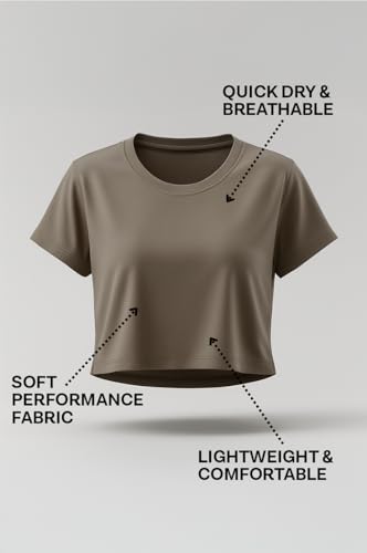 Image of Real Essentials 5 Pack: Women's Dry-Fit Crop Top Short Sleeve Shirts Workout Gym Cropped Athletic Tee (Available in Plus)