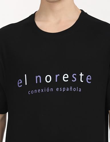 EL NORESTE- Spanish Connection Men's Premium 100% Cotton Oversized Fit Printed T-Shirt | Breathable, Half Sleeve, Round Neck, 240 GSM - Black