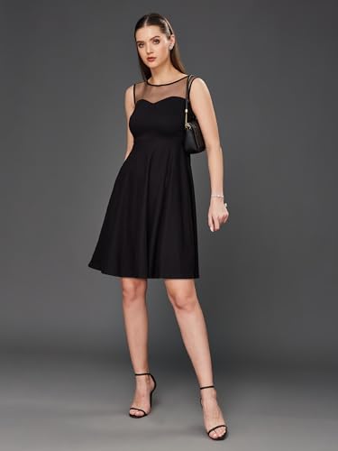 Image of Miss Chase Women's Round Neck Sleeveless Back Cut Out Bow Mini Skater Dress