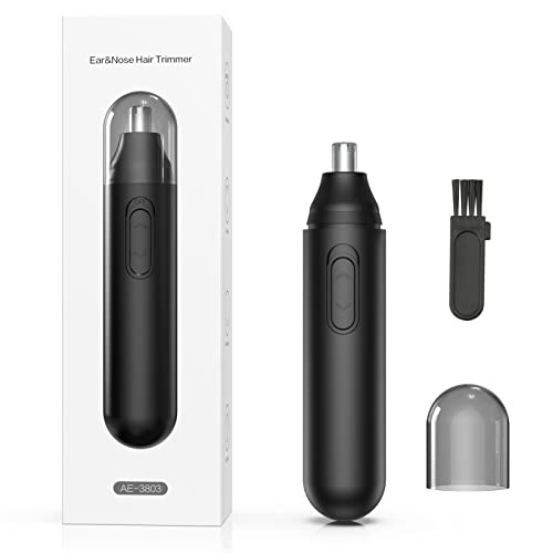 Byenio Nose Hair Trimmer for Men & Women, Painless Ear & Facial Hair Removal with Dual Edge Blades, Professional Battary-Operated Eyebrow Clipper - Easy Cleansing - Black