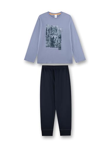 Sanetta Jungen-Schlafanzug lang blau Wolf | Hochwertiger und bequemer Schlafanzug aus Baumwolle für Jungen.