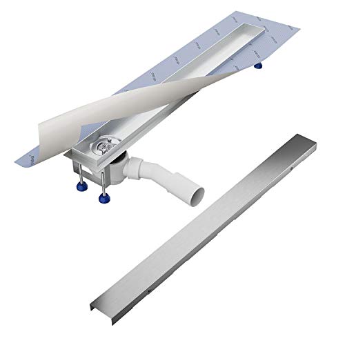 SET completo - canal de ducha 70 cm AQUABAD® SDS Pro de acero inoxidable incl. filtro de pelo, salida lateral horizontal, tapa 'BORD' y cuerpo básico SET