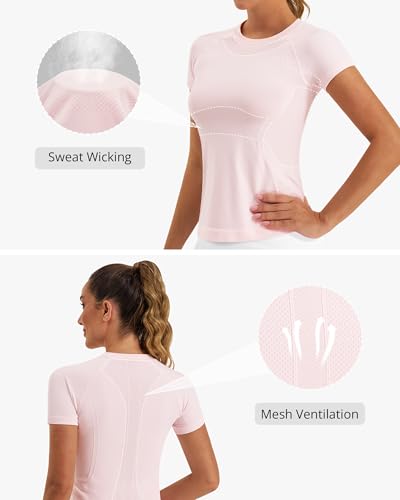 Image of Stelle Women Workout Tops Short Sleeve Seamless Athletic Shirts Yoga Gym Sports Breathable Tees