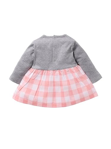 Image of Baby GO Cotton Baby Girls Frock Dress with Bow | Full Sleeve Casual Dress | Checked Winter Wear Princess Skirt Outfit for New Born Baby Girls