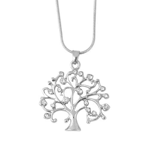 VALICLUD Collar con Colgante de Árbol Vida de Aleación Plateada con Gemas, Cadena de Clavícula Sencilla para Mujer, Joyería Elegante para Bodas, Fiestas y Uso Diario