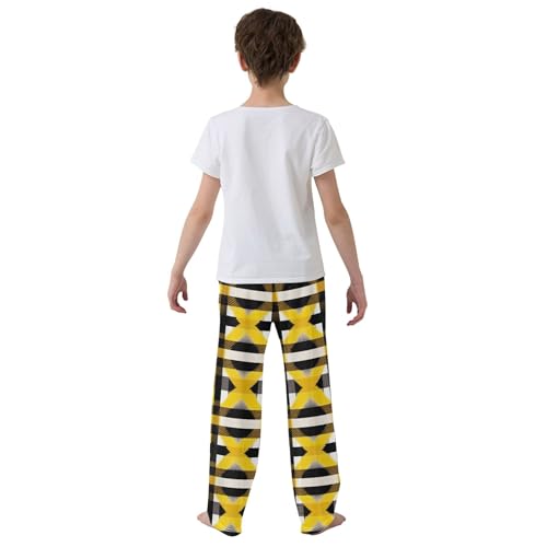 Yellow Black Buffalo Plaid Long Pajama Pants Elastic Waist PJ Bottoms with Pockets S A1119184